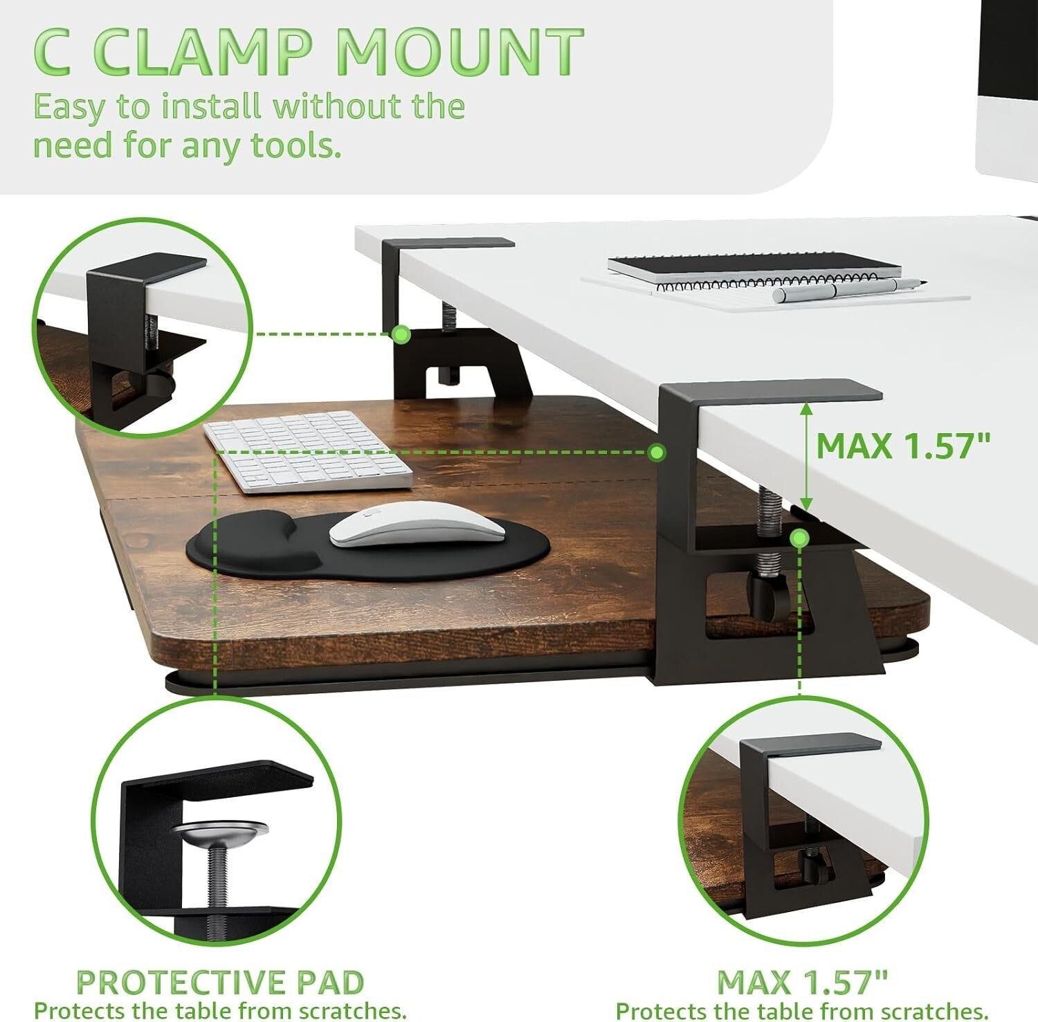Ergonomic Pull-Out Keyboard Tray - 26.77'' Large Size for Workspace Optimization