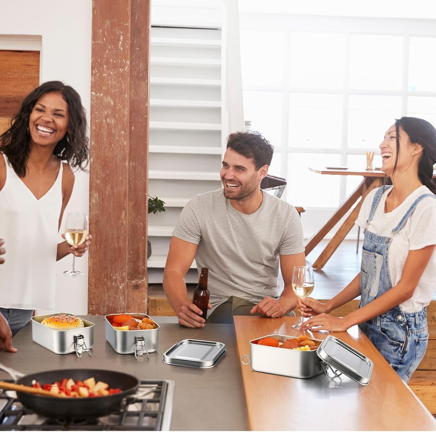 8 Pcs Stainless Steel Bento Box Set - Leak-Proof Meal Containers for Work & P...