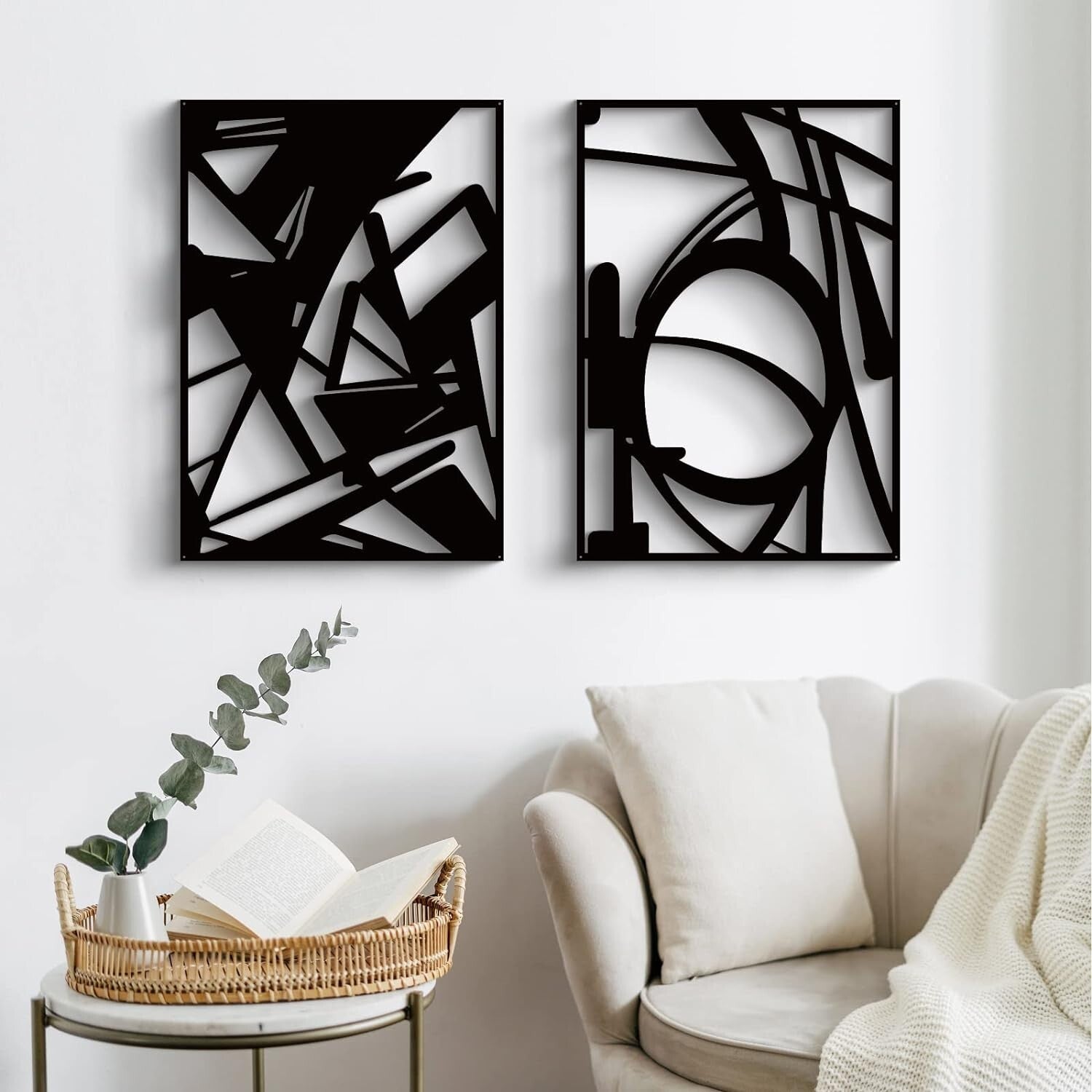 Elegant 3D Textured Black Metal Wall Sculptures - Modern Abstract Art Set of 4