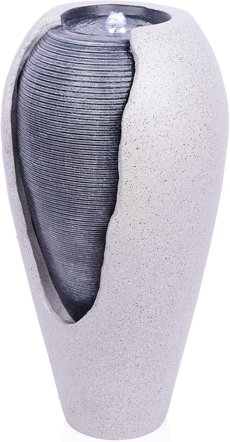 Versatile 29" LED Illuminated Ribbed Jar Fountain for Indoor/Outdoor Relaxation