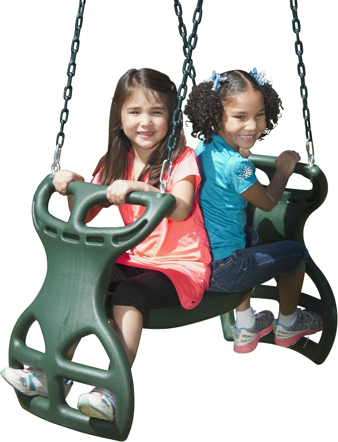 Heavy Duty Dual Glider Swing for Kids with Coated Chains - Green, 150 lbs