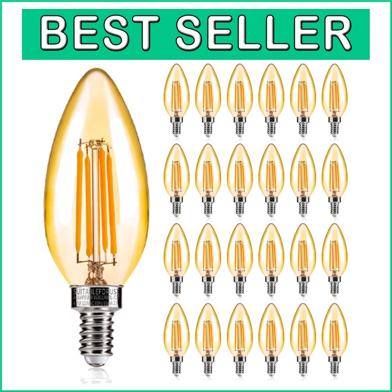 Energy-Efficient E12 Candelabra LED Bulbs - 2200K Warm White, 40W Equivalent