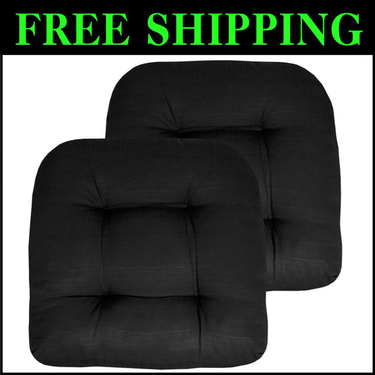 Premium Patio Chair Cushions, 19" x 19" Plush Black Pad Set - Indoor/Outdoor Use