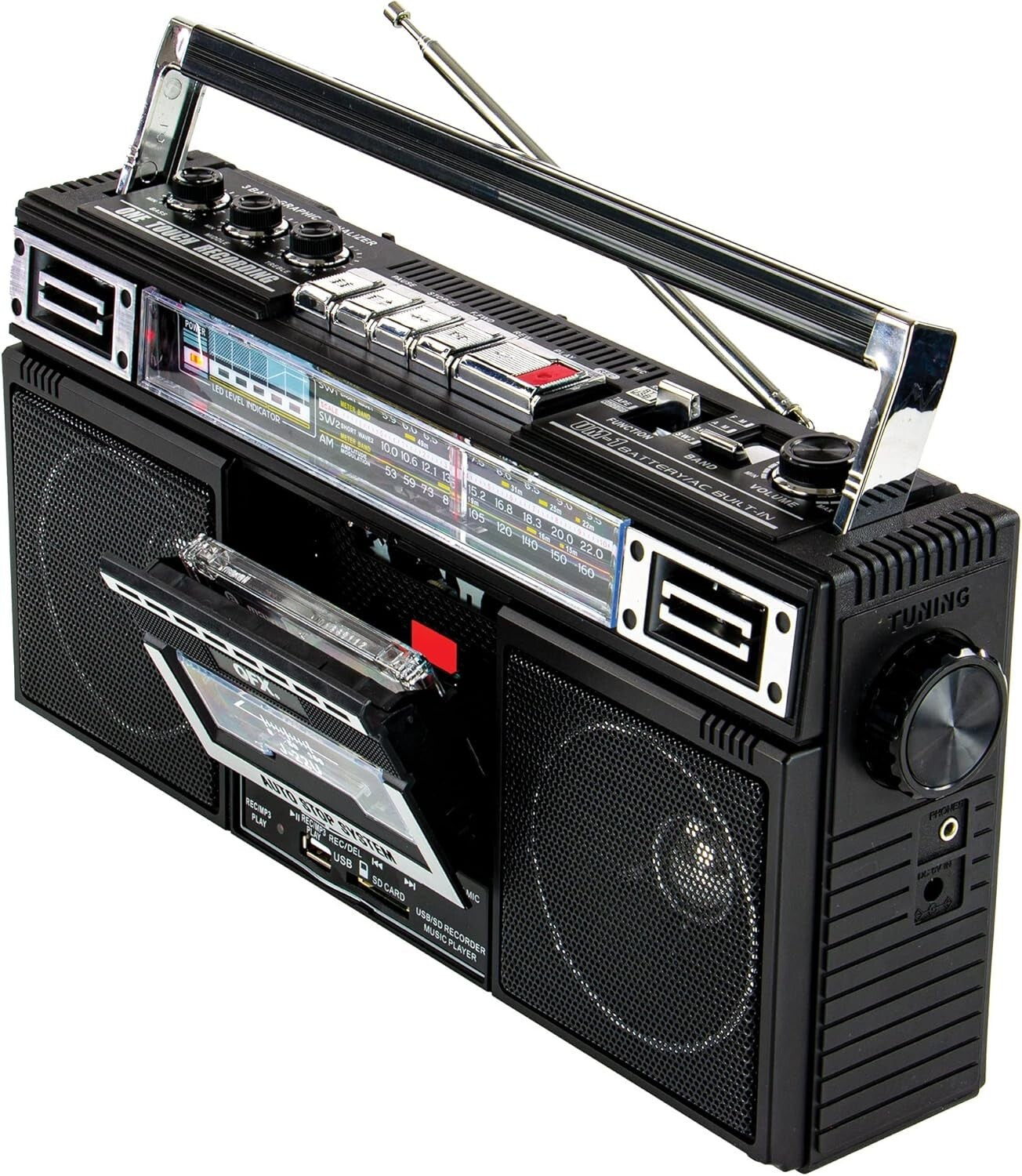 Portable 4-Band Bluetooth Boombox: Record, Convert & Enjoy Your Music Collection