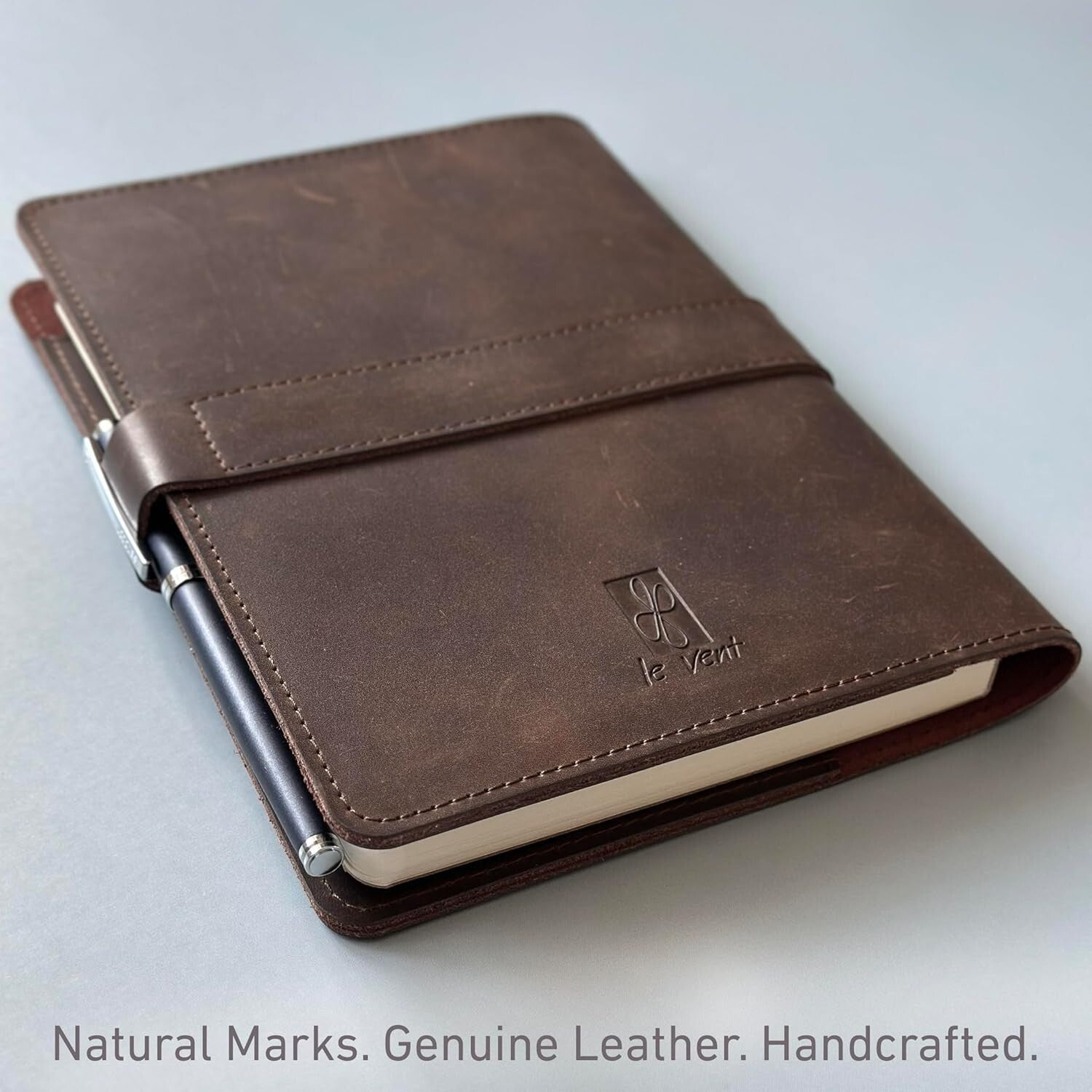 Elegant Refillable Leather Journal Set - 400 Pages with Pen Holder and Bookmark