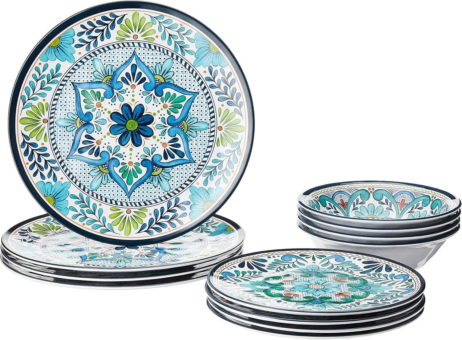 Lightweight Shatterproof 12-Piece Dinnerware Inspired by Classic Talavera Design