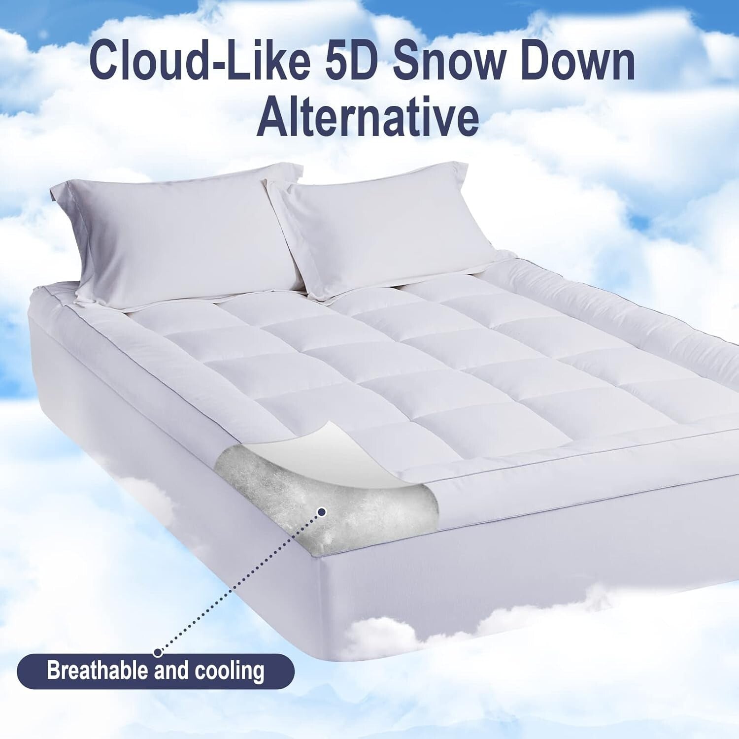 Extra Thick Queen Mattress Topper - 1300 GSM Down Alternative for Comfort