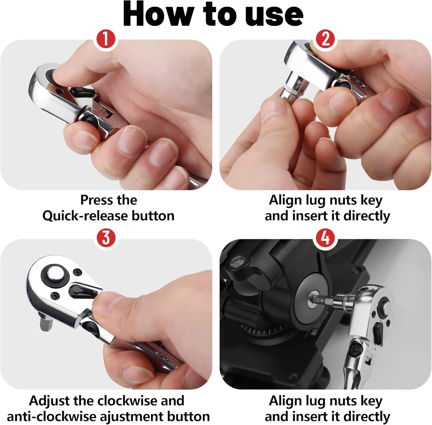 Flexible Head Stubby Ratchet Set - 1/2, 3/8, and 1/4 Inch Drive Wrenches