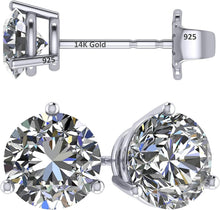 Load image into Gallery viewer, Lifetime Guaranteed 14K Gold Stud Earrings with Platinum Plated Zirconia, 1-4ct