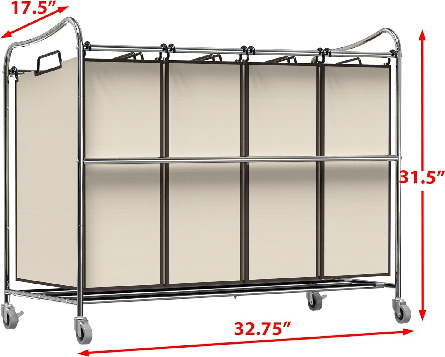 Efficient 4-Bag Heavy-Duty Laundry Cart with Smooth Rolling Casters in Chrome