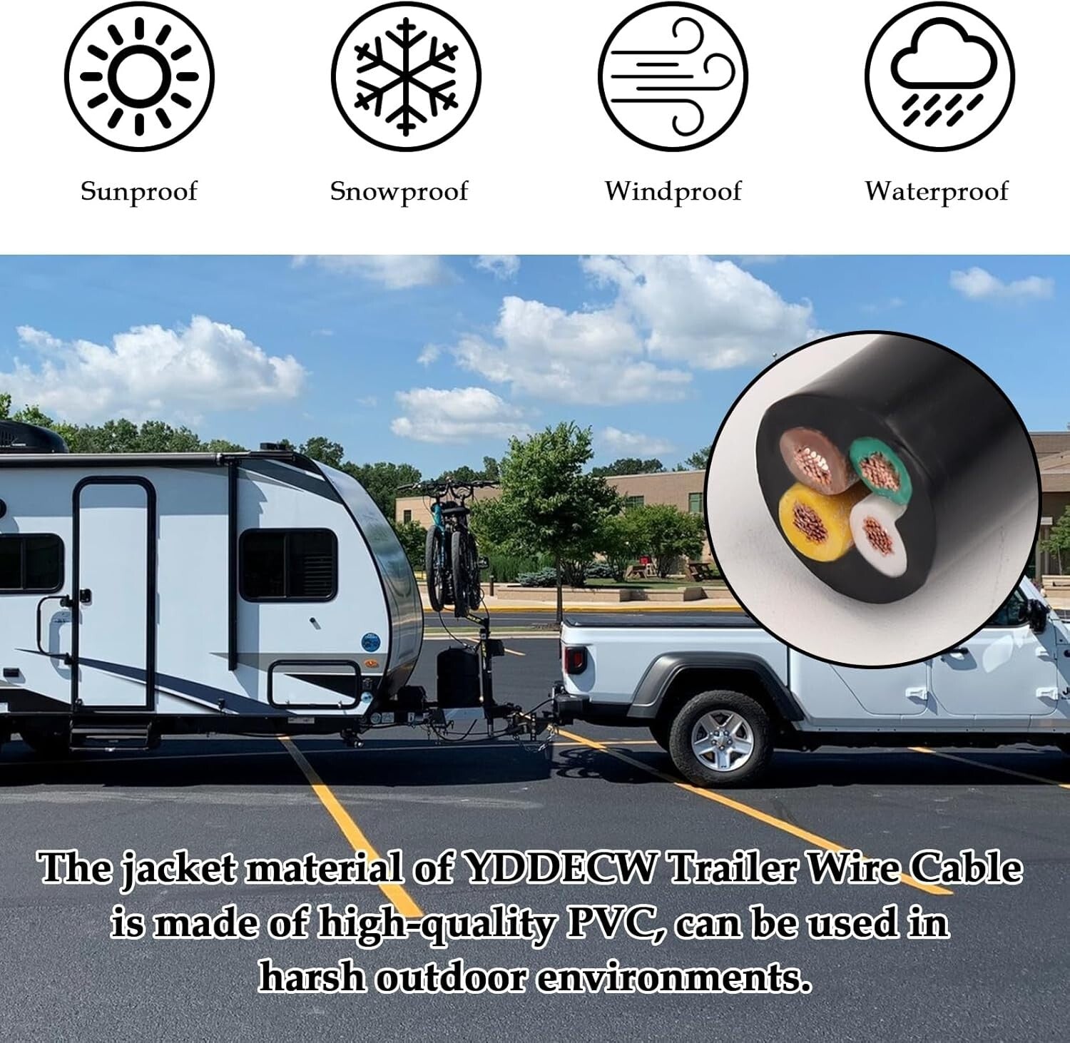 100FT 14 Gauge 4-Wire Copper Extension Cord for RVs and Automotive Applications