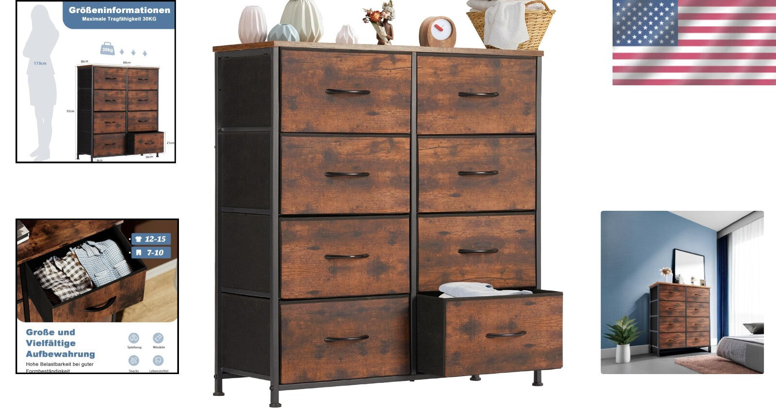 Compact 8-Drawer Storage Tower - Lightweight and Durable Bedroom Organizer