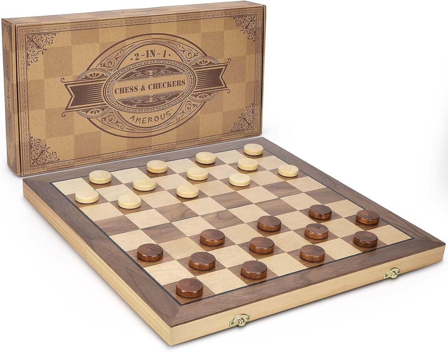 15'' Classic Wooden Chess & Checkers Set with Magnetic Pieces - Family Fun Game