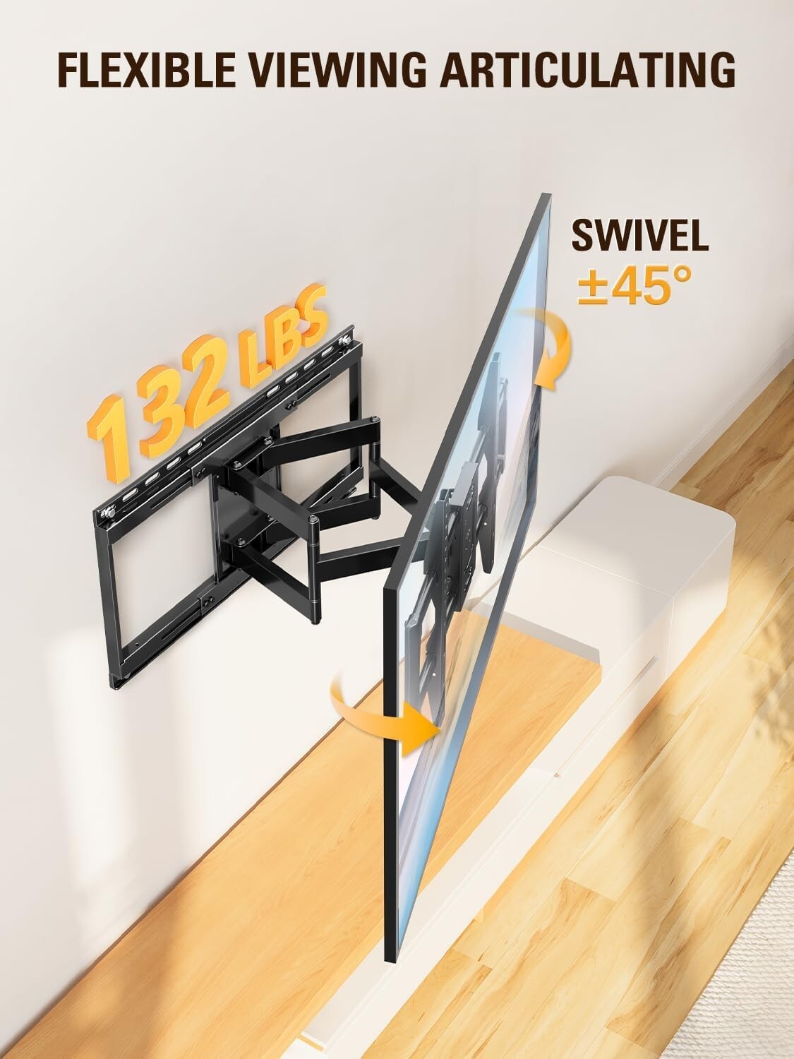 Durable TV Wall Mount for 42-86" TVs - Easy Install, Centering & Glare Reduction