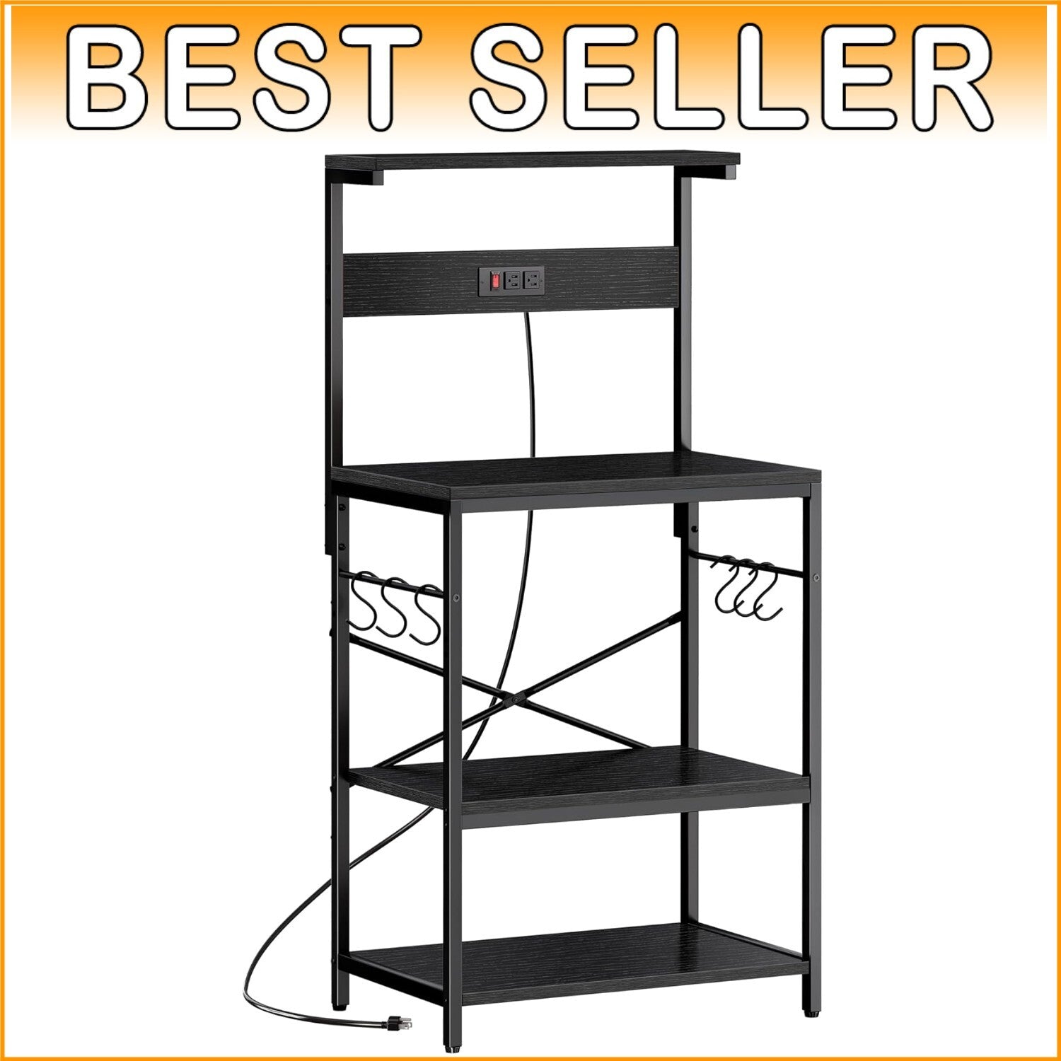 Functional Microwave Stand with Storage and Adjustable Shelves - Black Finish