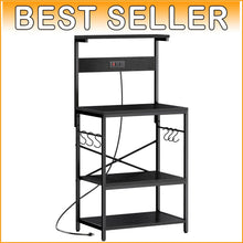 Load image into Gallery viewer, Functional Microwave Stand with Storage and Adjustable Shelves - Black Finish