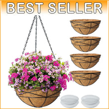 Load image into Gallery viewer, Elegant 4 Pack 14 Inch Hanging Flower Baskets with Coco Liner for Outdoor Plants