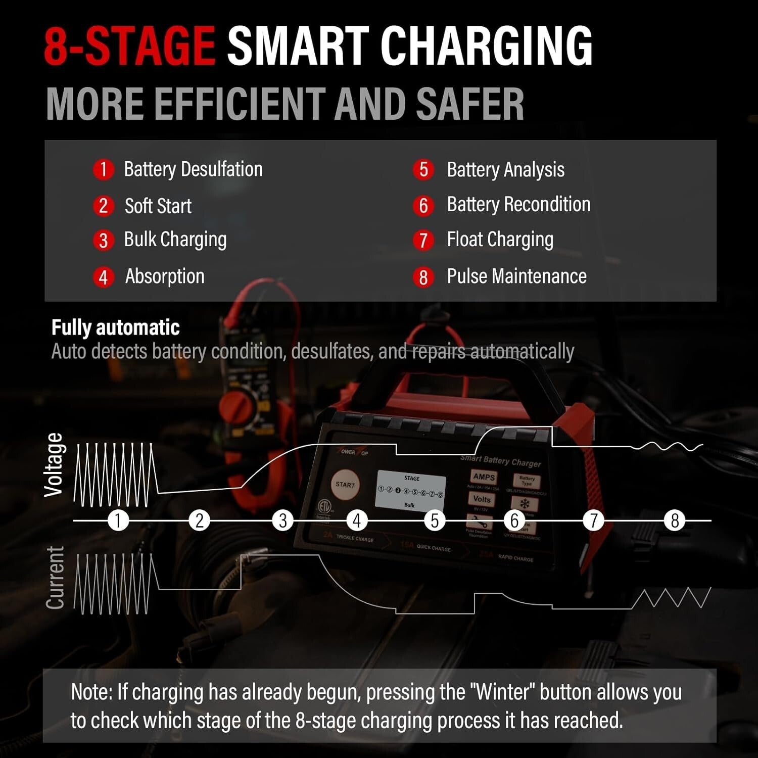 Smart 12V Car Battery Charger: 25A Fast Charging & Maintenance for All Batteries