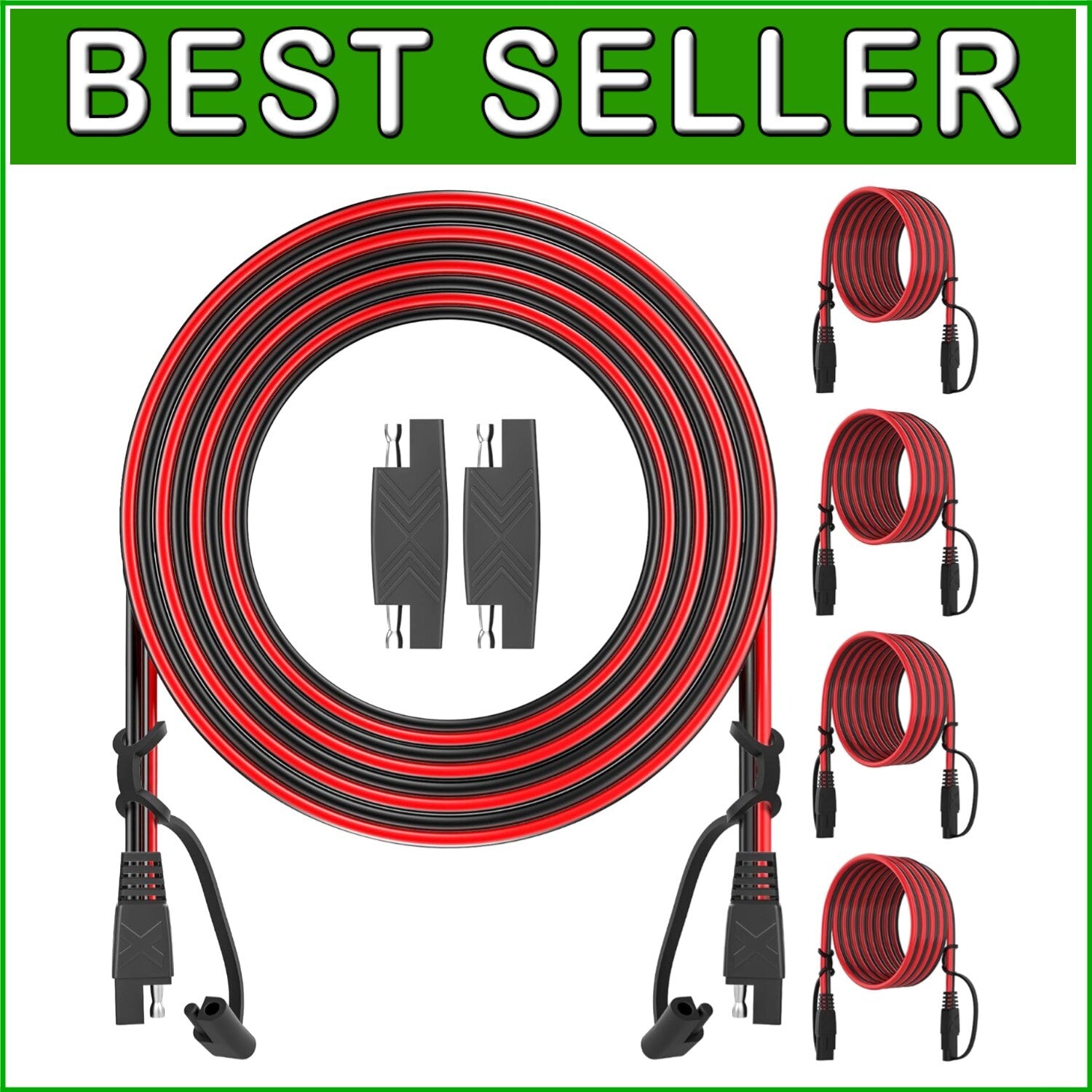 16AWG SAE to SAE Connector Cables - 12 Feet Each, 4-Pack with Protection Cap