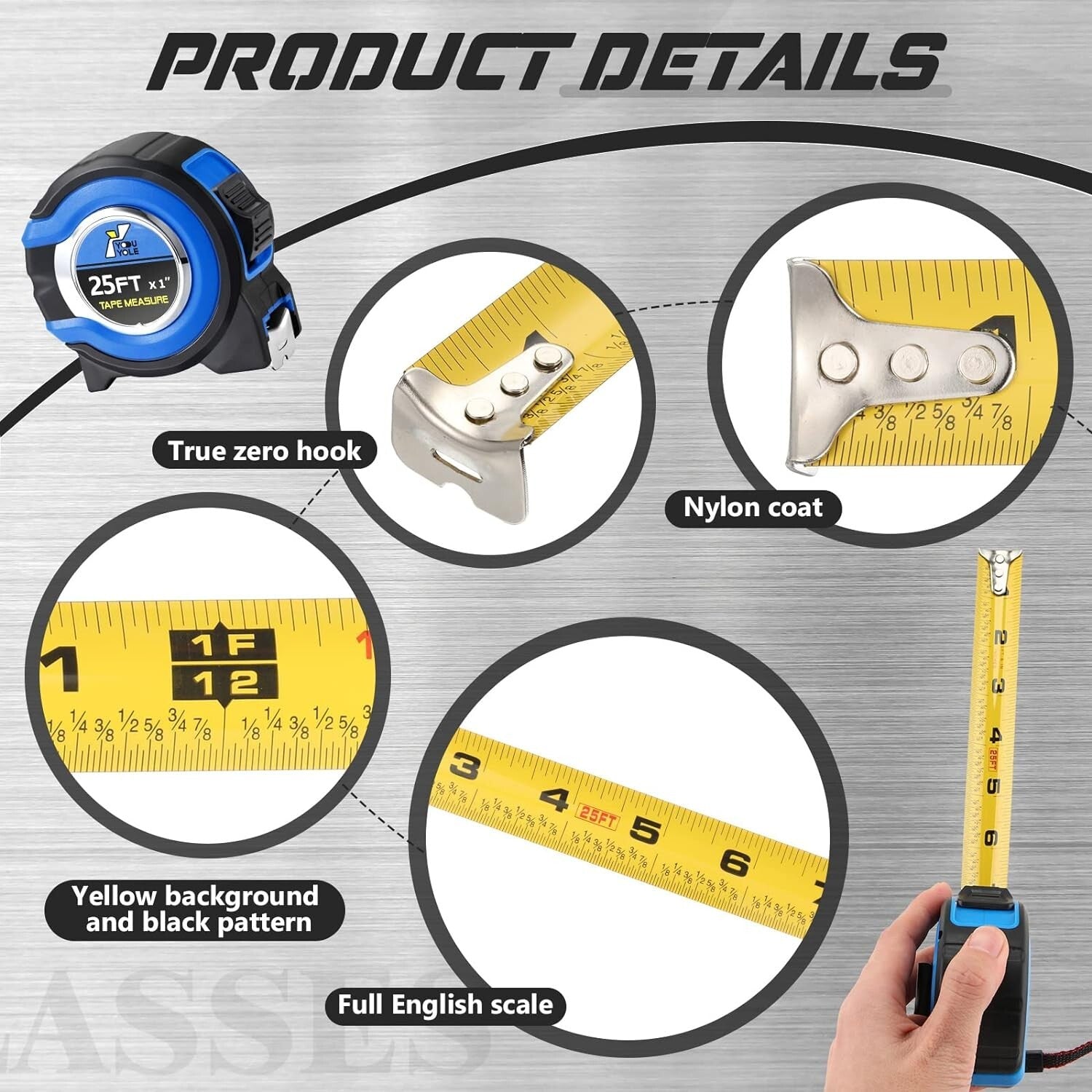 Retractable Measuring Tape 10-Pack – 25ft Steel Blades with Easy-Read Design