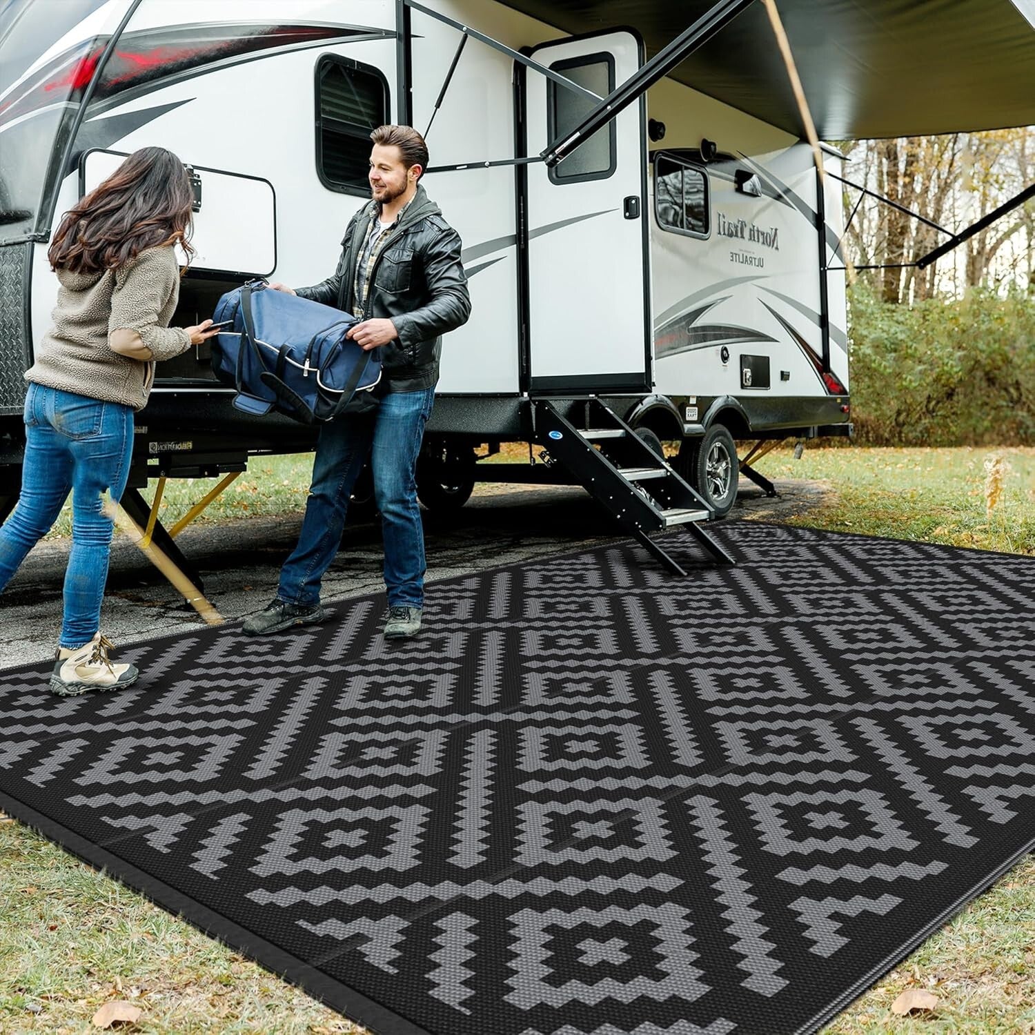 10x14 Waterproof Reversible Plastic Mat - Perfect for Patios and Camping