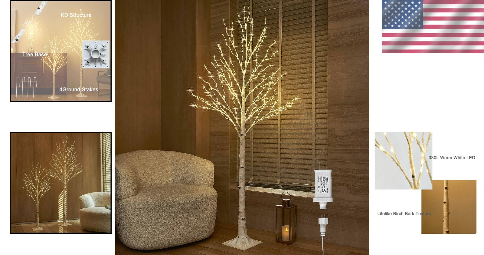 Stylish 6FT Birch Tree Featuring 330 Fairy Lights - Ideal for Indoor/Outdoor Use