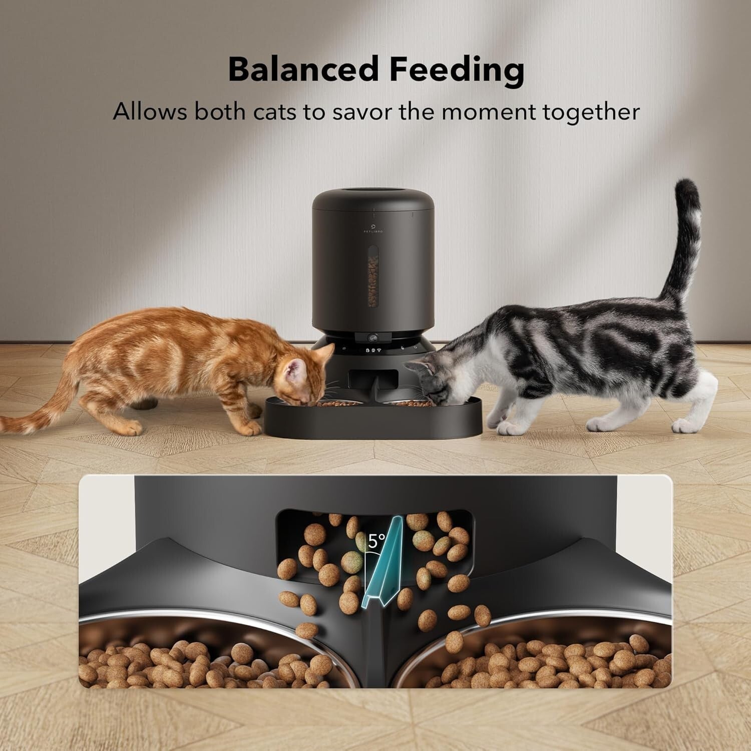 Stylish Automatic Pet Feeder with 1080P Camera & Audio for Cats & Dogs - Black