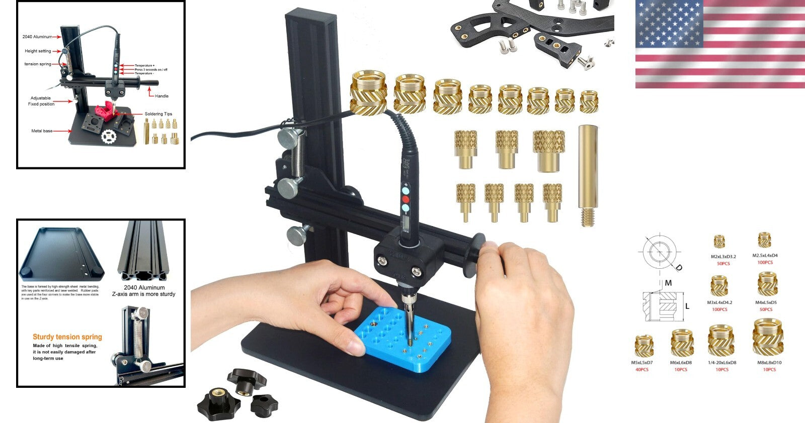 Durable Aluminum Heat Set Insert Tool with 370 Threaded Inserts for 3D Projects