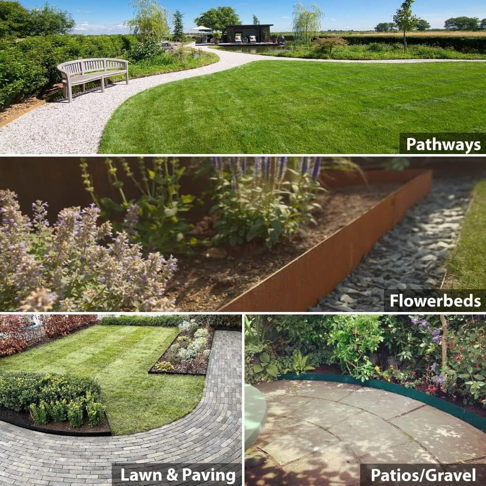 Durable Flexible Steel Lawn Edging - 4" Height, 16.25ft Brown, Seamless Design