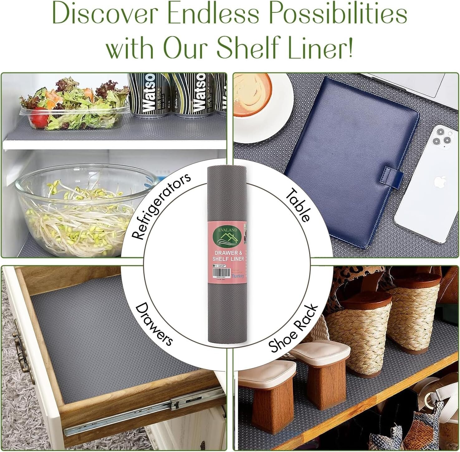 Quality Non-Slip 17.7" x 33' Shelf Liner - Easy Clean Grey Cabinet Protector