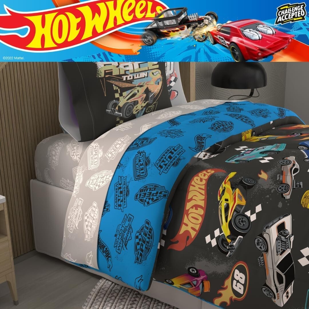 Hot Wheels Kids 5 Piece Twin Comforter & Sheet Set - Super Soft Microfiber