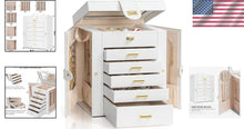 Load image into Gallery viewer, Stylish White Jewelry Box with 5 Drawers &amp; Mirror - Ideal for Rings &amp; Necklaces