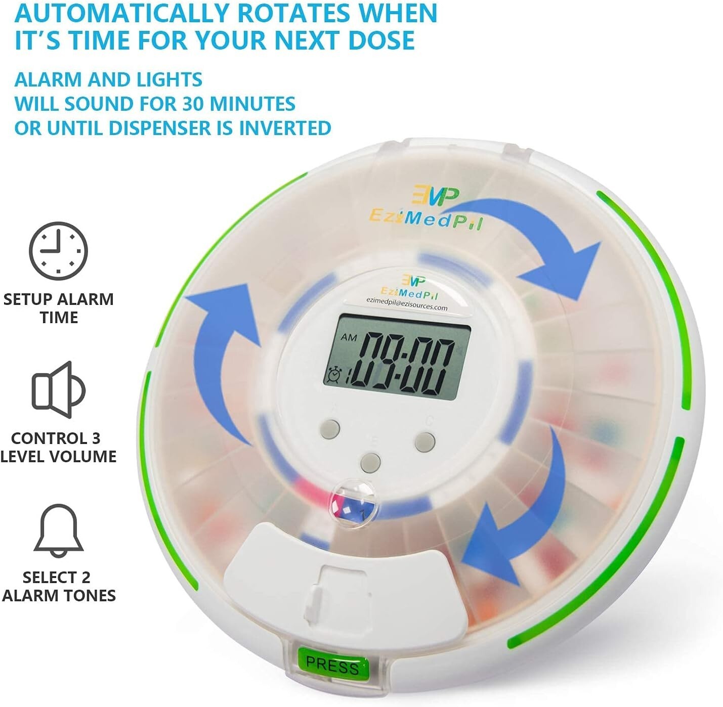 Secure Automatic Pill Dispenser with 6 Alarms and Large LCD - Caregiver's Aid