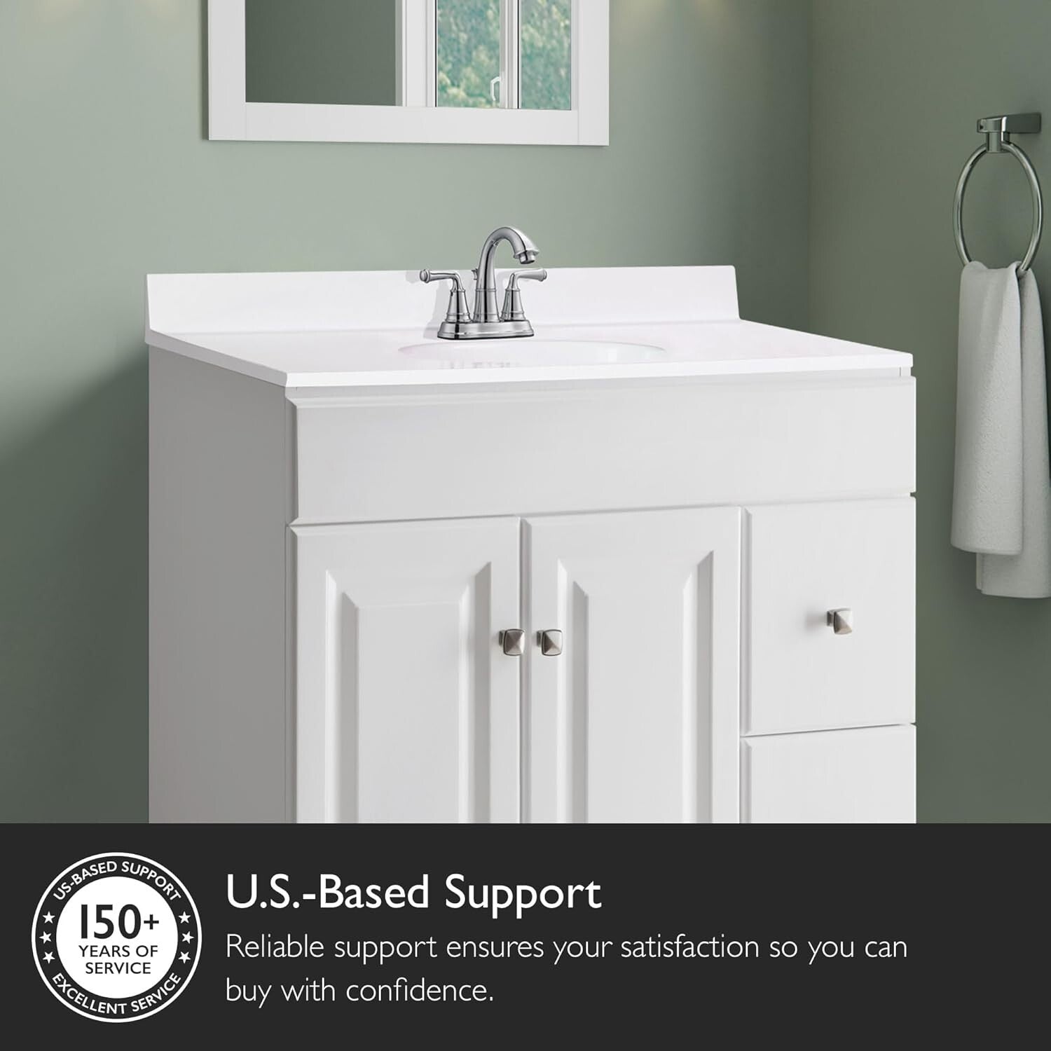 Durable Solid White Cultured Marble Vanity Top 31-Inch with Backsplash