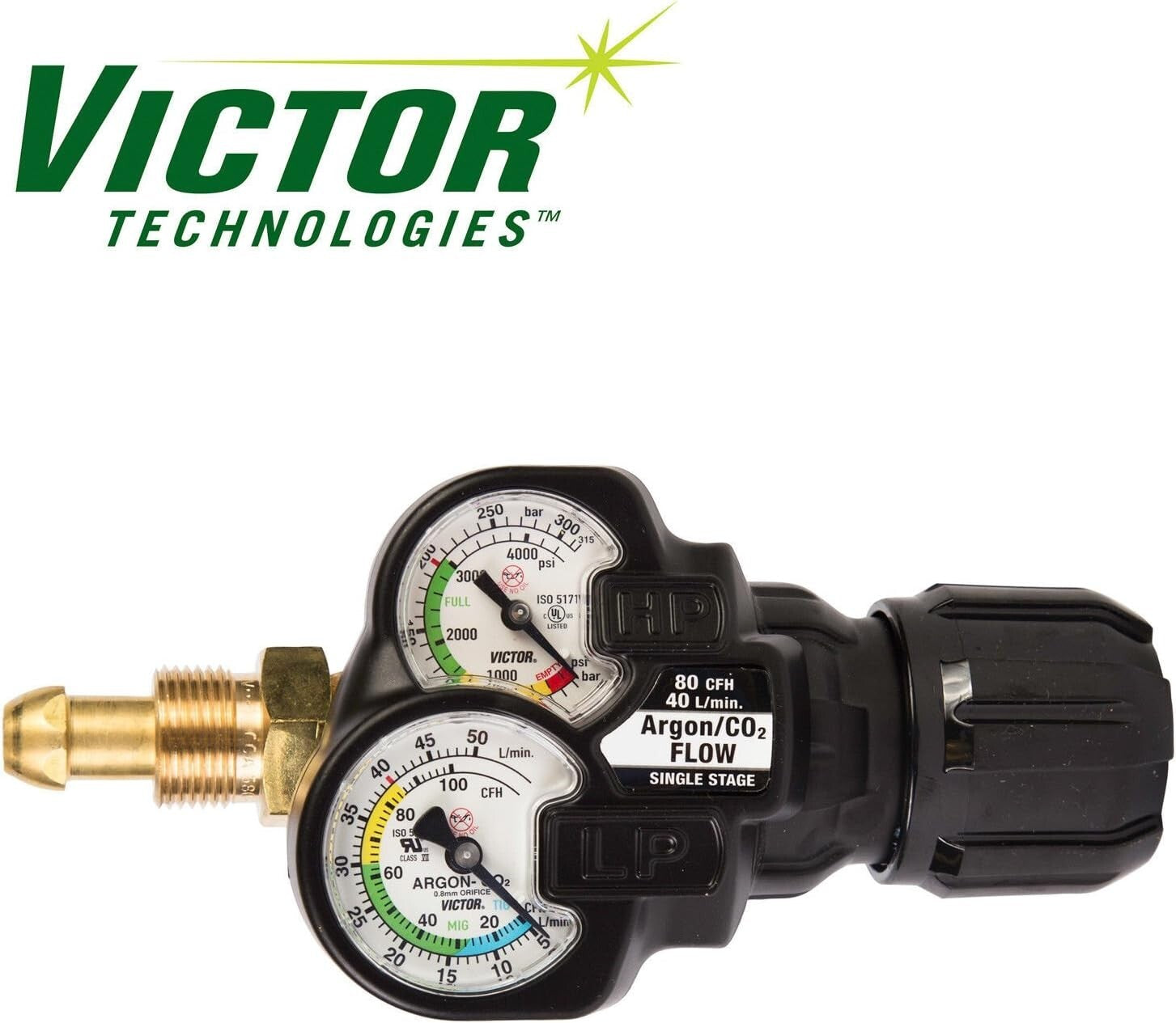 High-Contrast Victor EDGE 2.0 Argon Regulator - CGA-580 Connection for Welding