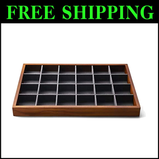 Sturdy 24 Compartment Jewelry Display Tray with Microfiber Interior - Polished