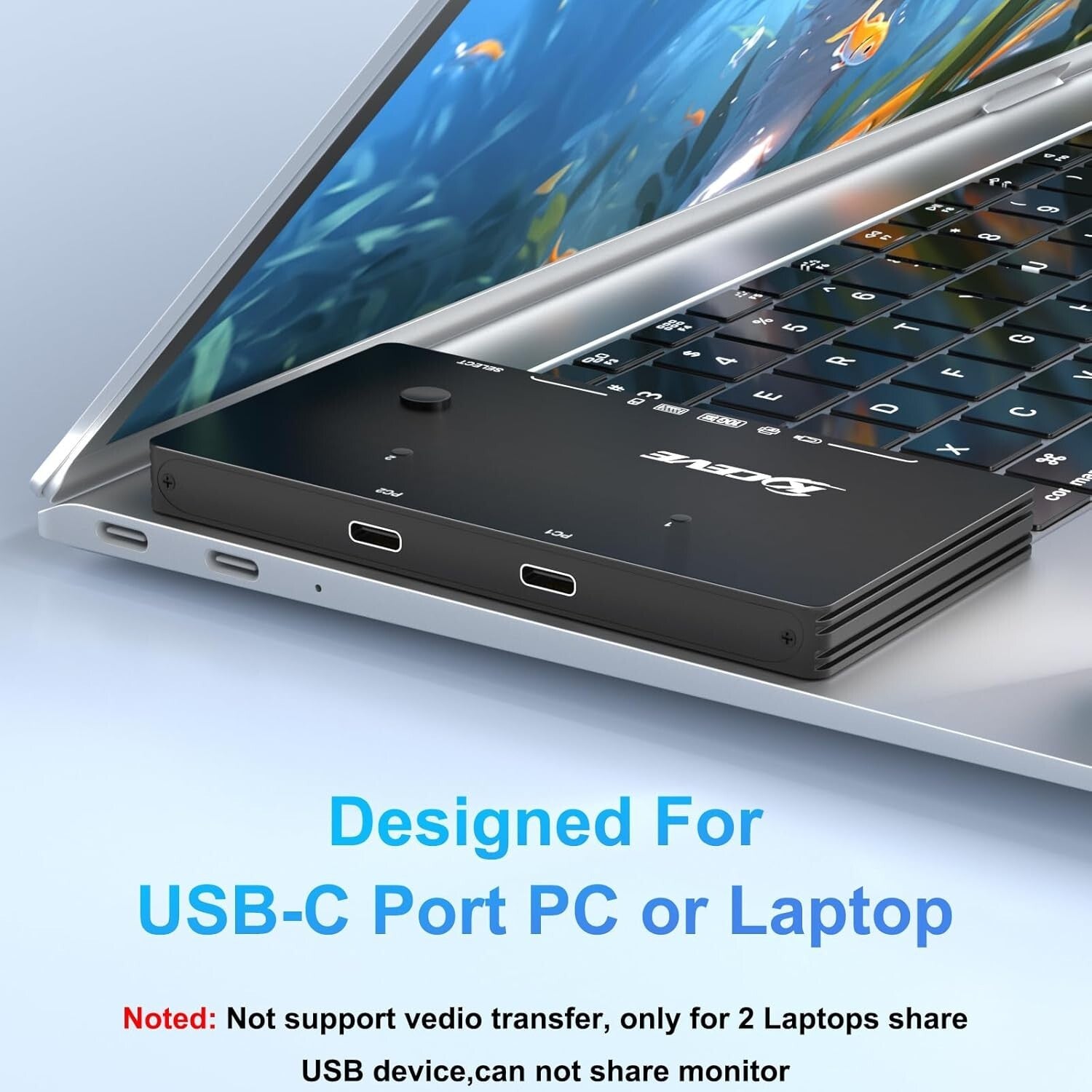 Compact USB 3.2 2 in 4 Out Switch for Dual USB-C Laptops – Includes C-C Cables