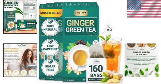 Natural Green & Ginger Tea Bags - Warming 160-Pack for Daily Invigoration