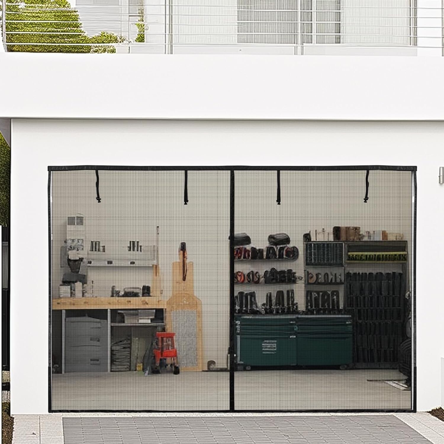 Retractable Magnetic Mesh Garage Door Screen 9x8 Ft - Hands-Free Ventilation