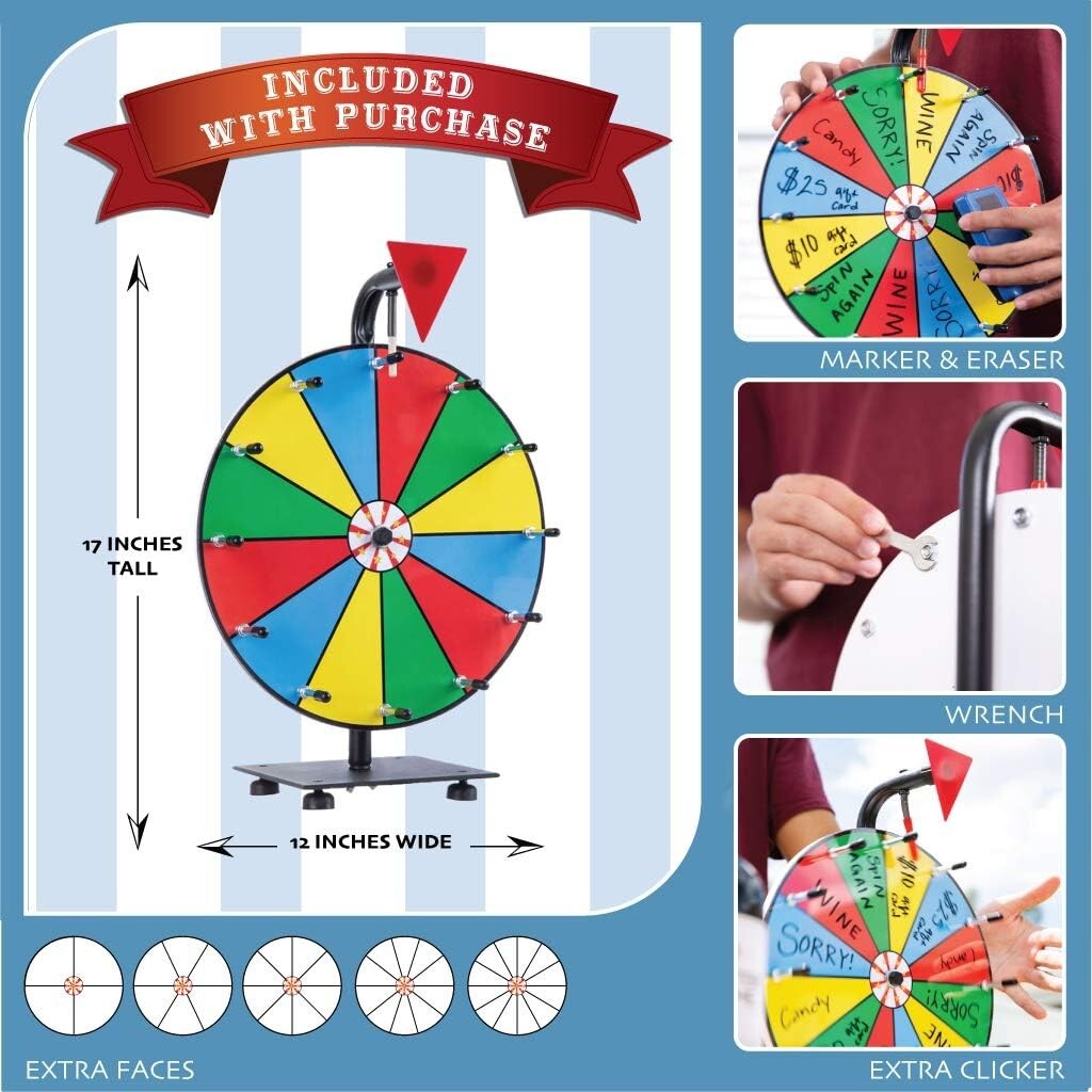 Interactive 12" Prize Wheel - Carnival Game with Dry Erase Faces & Marker Set