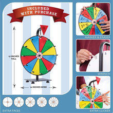 Load image into Gallery viewer, Interactive 12" Prize Wheel - Carnival Game with Dry Erase Faces &amp; Marker Set
