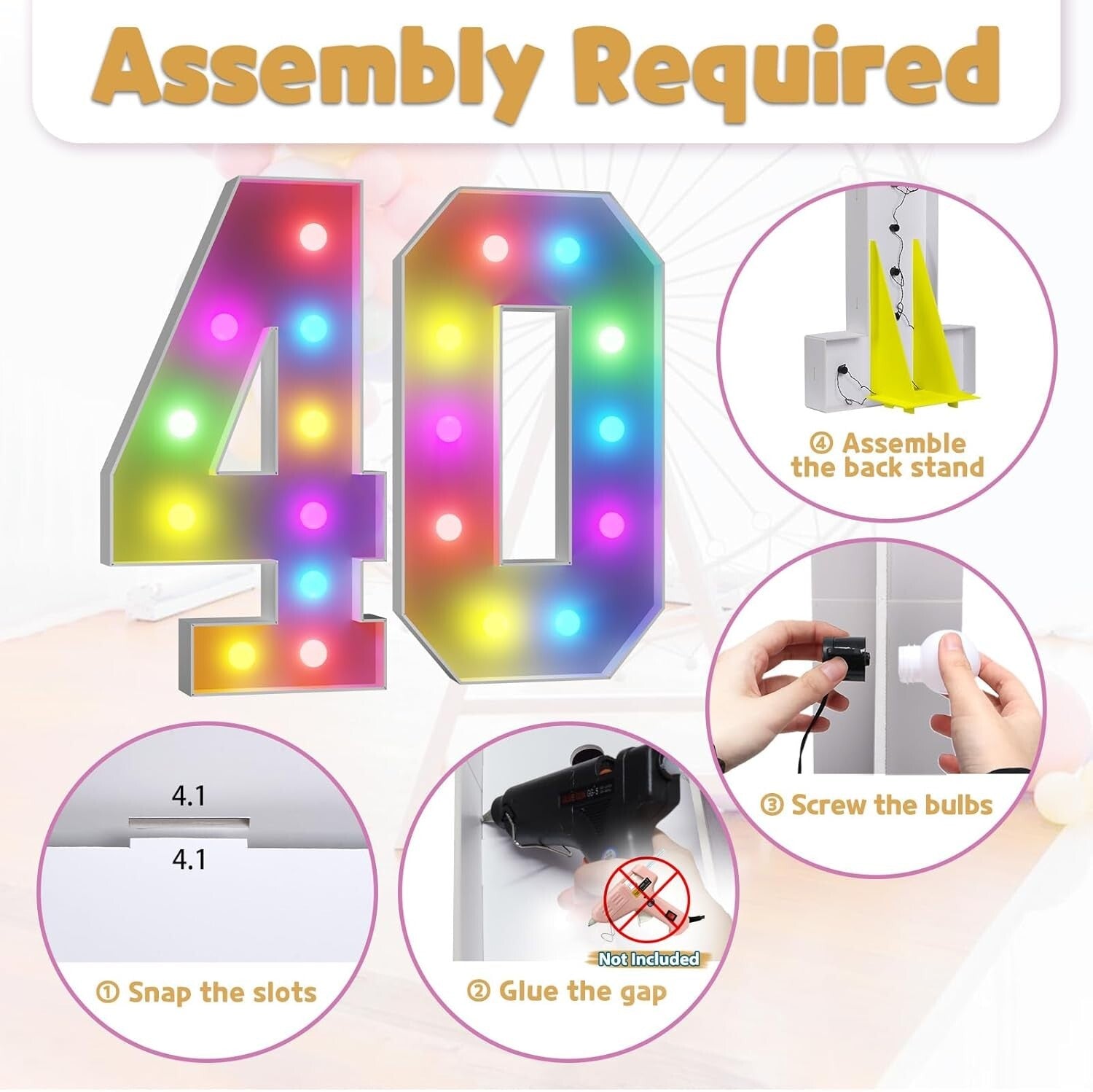 Vibrant 4FT Light-Up Marquee Number 40 for Unforgettable Birthday Celebrations