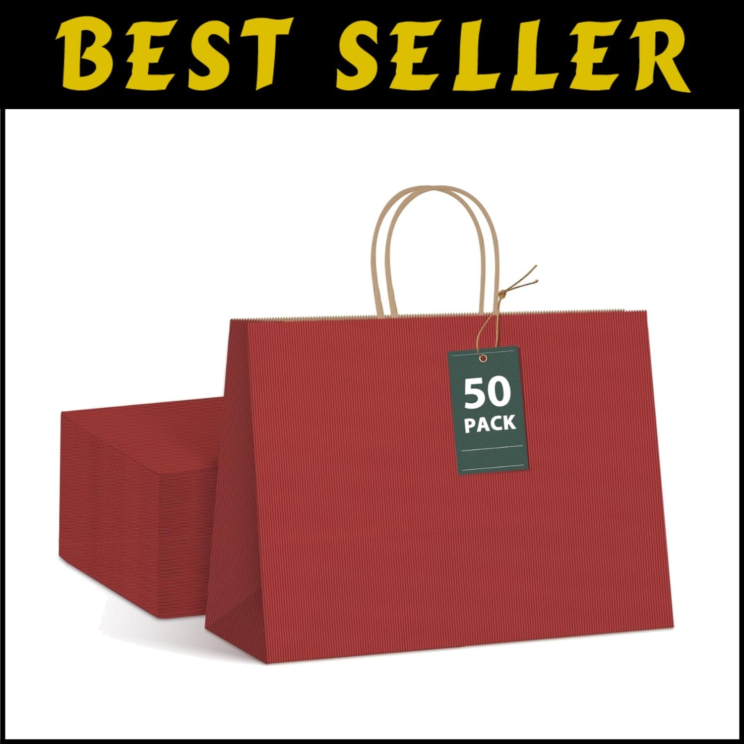 Elegant Red Kraft Gift Bags - 50 Pack, 16x6x12, Perfect for Parties & Retail