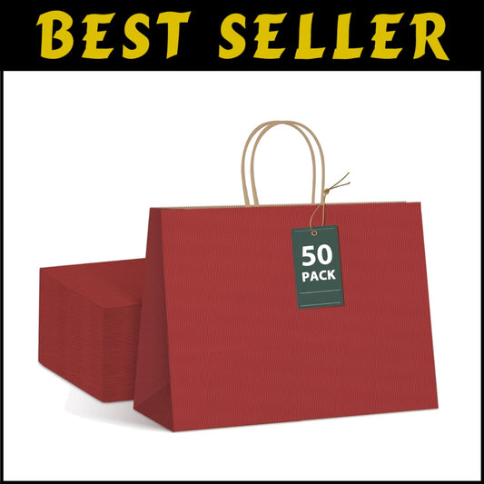Elegant Red Kraft Gift Bags - 50 Pack, 16x6x12, Perfect for Parties & Retail