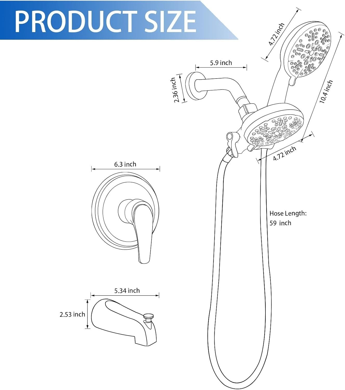 Dual Shower Faucet Set with Tub Spout - Chrome Shower Combo for Luxurious Baths