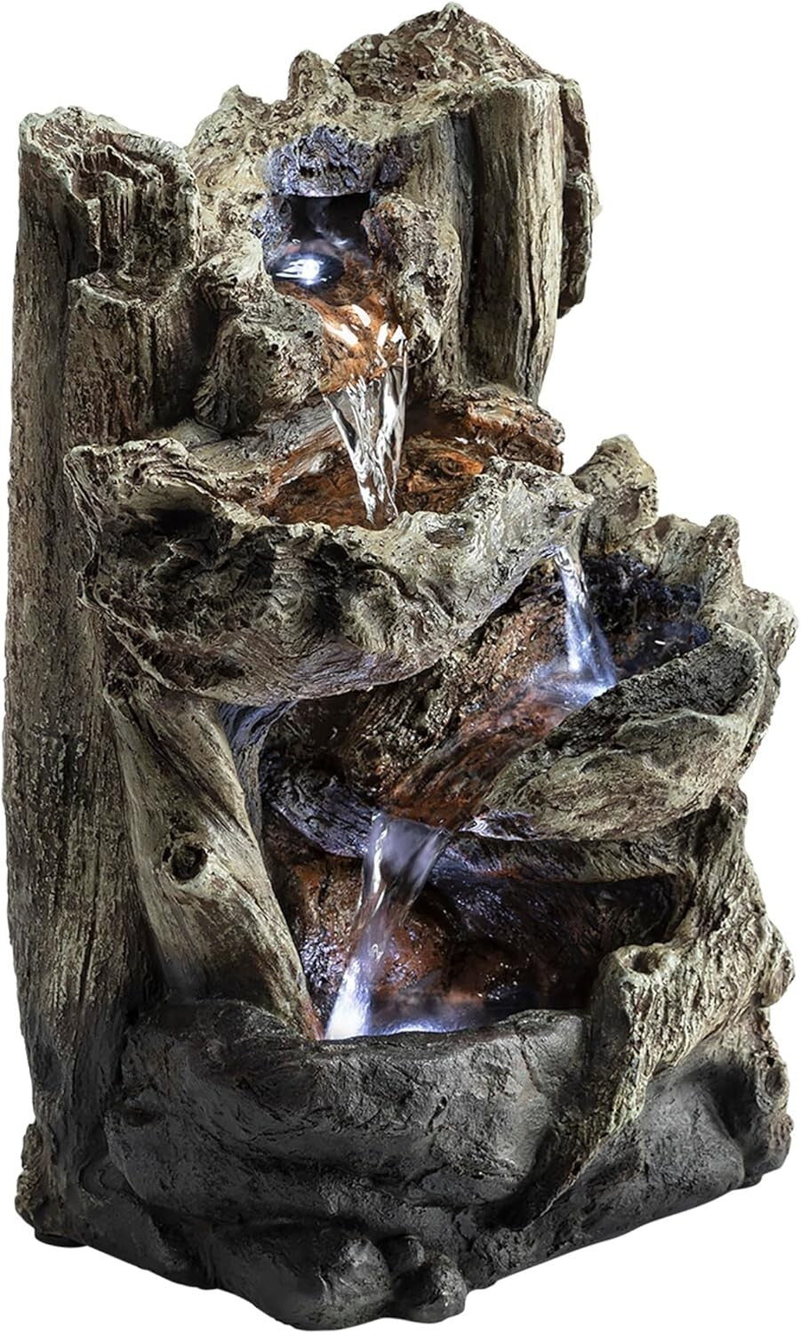 Compact 14" Tall Log Fountain with Cascading Water & LED for Indoor Serenity
