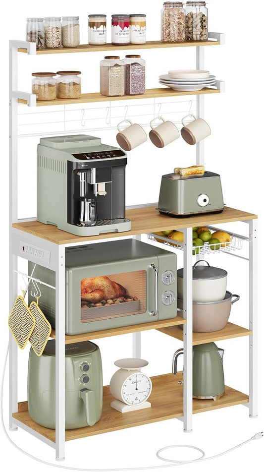 Space-Saving Kitchen Storage Rack with 4 Power Outlets & Adjustable Design