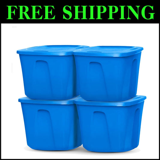 4-Pack Heavy Duty 18 Gallon Plastic Storage Bins - Durable & Water-Resistant