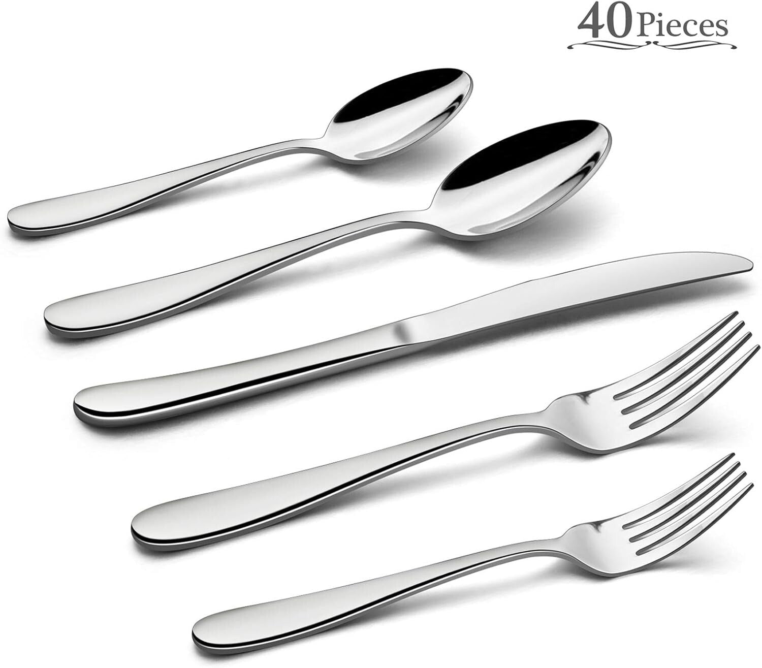 40-Piece Heavy-Duty Raindrop Silverware Set - Elegant Stainless Steel Flatware
