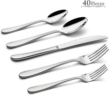 Load image into Gallery viewer, 40-Piece Heavy-Duty Raindrop Silverware Set - Elegant Stainless Steel Flatware